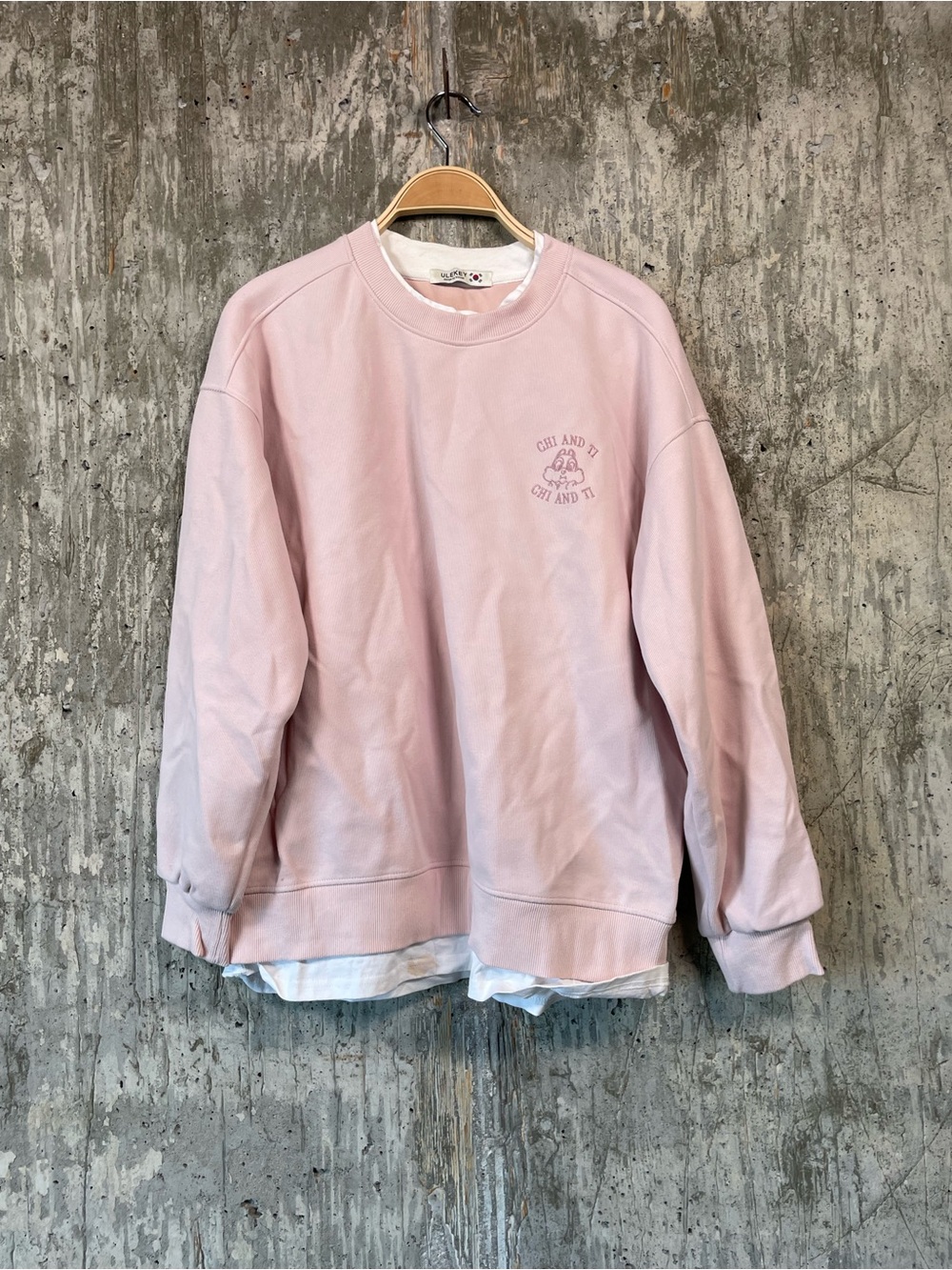 ULEKEY Women's Cartoon Embroidered Sweatshirt with White Trim Size M in Pink